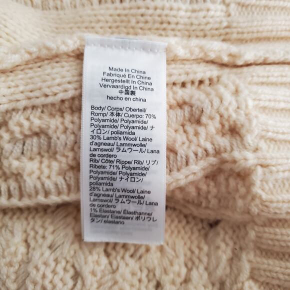 J. Crew Cable Knit Ruffleneck Cardigan Sweater Wool Butter Cream BV351 Medium - Picture 11 of 12